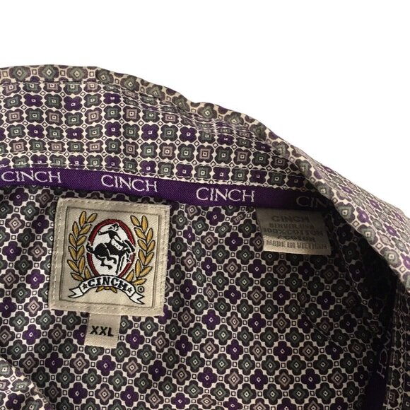 Cinch Mens LS Button Up Dress Shirt Purple White Diamond Sz XXL Western Rodeo - Picture 10 of 10